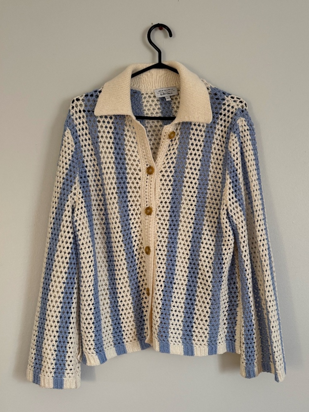& Other Stories Cream and Light Blue Crochet Cardigan